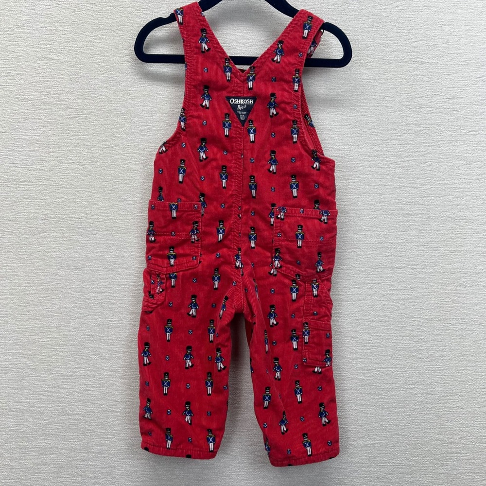 OshKosh Bgosh‎ Vestback Kids Red Corduroy Nutcracker Soldier Lined Overalls 12M - Picture 11 of 11